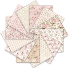 12PCS Cotton Fabric Bundles 18×22 Inch Retro Floral Fat Quarters Pink DIY Sewing