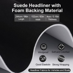 96″x60″ Headliner Fabric Foam Backed Upholstery Suede Auto Roof Liner Repair