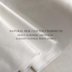 Heavy 26m/m 55” Wide Ivory White Cotton Silk Satin Mulberry Charmeuse Fabric