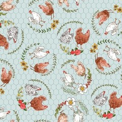 Cottontail Farm By 3 Wishes Fabric – Blue Allover Chickens #21540