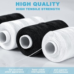 Polyester Sewing Thread Set 6 Spools Black White 400yd Each with Needle Threader