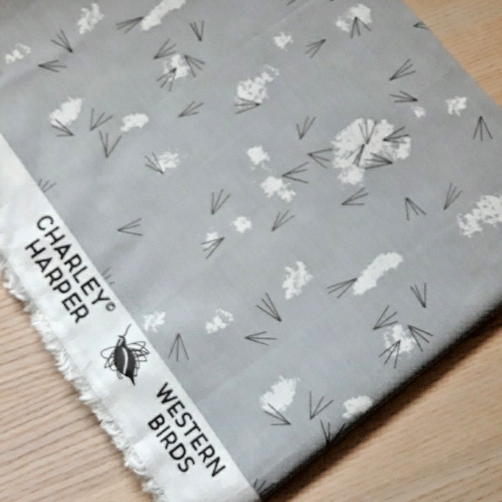 1.5 YDS Organic Cotton Fabric Cottage Charlie Harper Birch Western Birds Gray