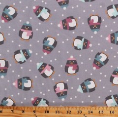 Flannel Penguins Winter Animals Gray Holiday Flannel Fabric by the Yard D283.45