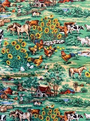 Vintage Farm Animals Sunflower Print Cotton Fabric Joan Messmore 43” x 74”