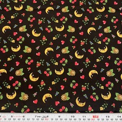 Vintage 2000 Mary Engelbreit Cherry Moon Flower Black Cotton FAT QUARTER 18 x 22