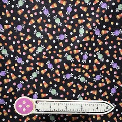 COTTAGE SCRAP FAT 8 9×22 Halloween Candy Corn, Bon-Bons and Dots on BlackFabric
