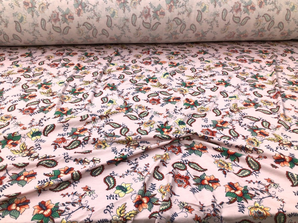 Printed Rayon Spandex 4 way Stretch Apparel Fabric Pink Orange Red Floral G301