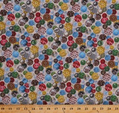 Cotton Buttons Sewing Supplies on Cream Cotton Fabric Print by the Yard D480.22