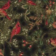 Christmas Classics Fabric | Hoffman Metallic Carinal Birds Berry Black YARD