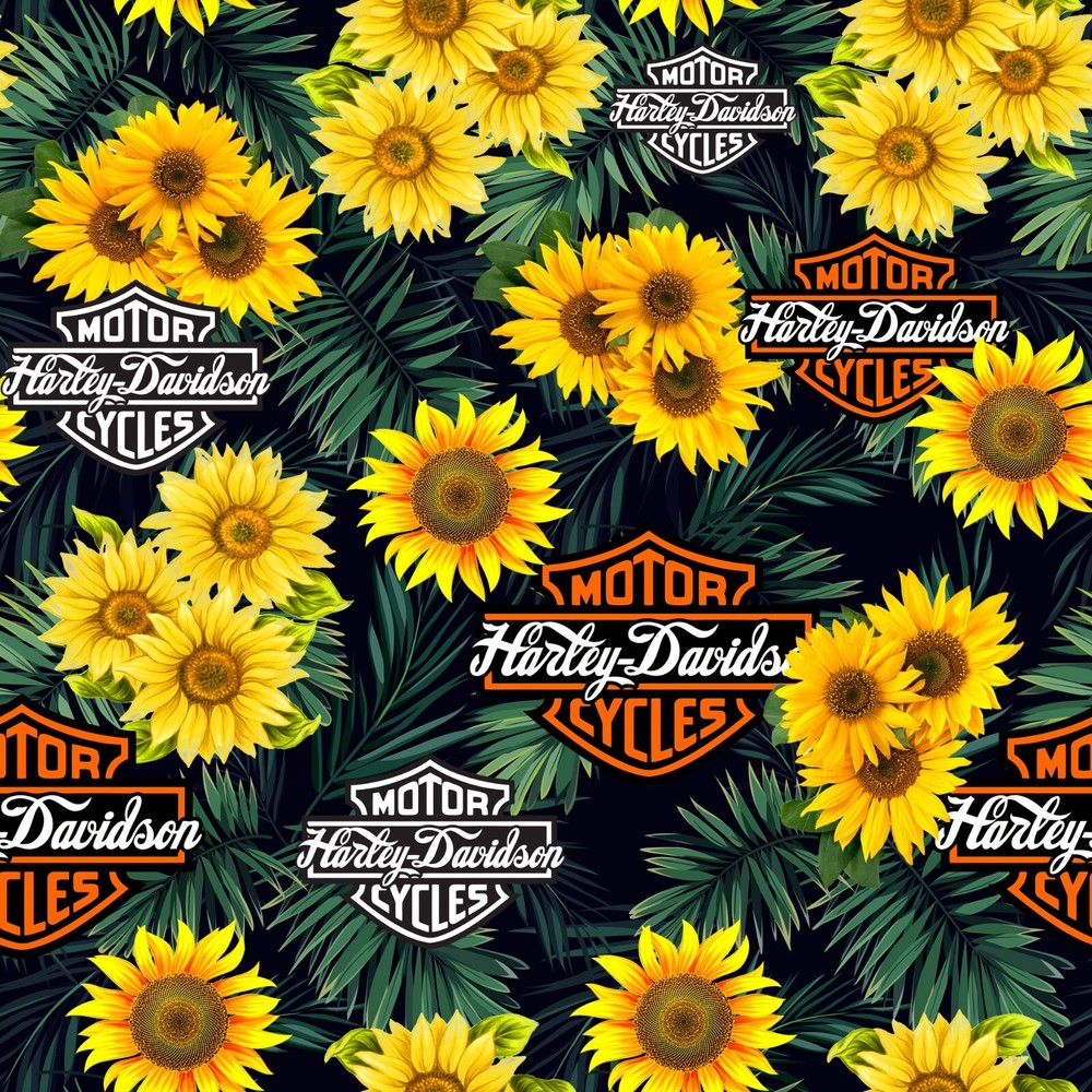 Harley Davidson Custom Logo Sunflowesr Cotton Fabric by the 1/2 Yard, 57-58″ W