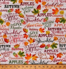 Cotton Cider House Autumn Leaves Words Leaf Cream Fabric Print by Yard D510.76