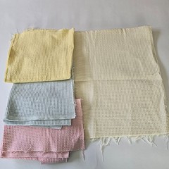 Lot Waffle Weave Cotton Fabric Cream Yellow Pink Blue Thermal Woven Remnants