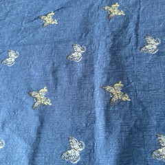 Butterfly Brocade Basketweave Textured Upholstery Fabric Blue Yellow 2yd x30 Pc.