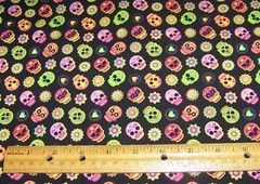 1 yard 36″ x 60″ of COLORFUL TINY SUGAR SKULLS on 100% Cotton Fabric HALLOWEEN