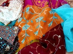 Abb 15pcsVintage Sari Georgette Fabric Remnants Embroidered Craft Scrapbook DUP3