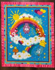 Care Bear Double Sided Quilted Fabric Rainbow Trail Blanket Wallhanging Pink