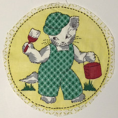 3 Vintage Juvenile Novelty Polished Cotton Cut Outs 11″ Round Kittens/Cats Rare