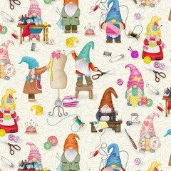 Sewing Gnomes, Gnome Fabric BTY, CD2484, Cotton, TheFabricEdge