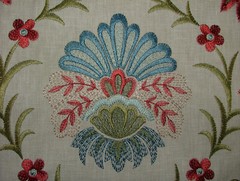 Embroidered Floral Curtain Fabric 0.85 Metres Amadore Poppy Upholstery Cushion