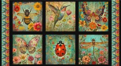 Enchanted Canopy Fabric Quilt Panel ~ 24″ x 44″ ~ Hummingbird, Bee, Dragonfly