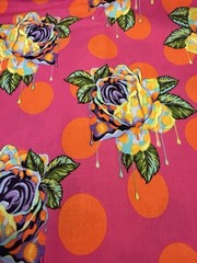 1/2 YARD PAINTED ROSES Curiouser Floral Aqua Dots Cotton Quilt Fabric Tula Pink