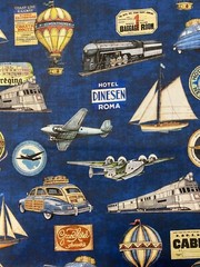 TRAVEL VINTAGE PLANE TRAINS AUTOMOBILES HOT AIR BALLOON COTTON FABRIC FQ