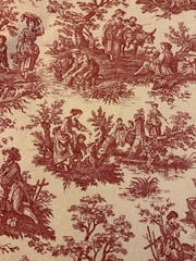 VTG Waverly Country Life Weekend Red Beige Toile Fabric 1 Yard 57 X 42 Pastoral