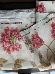 Colefax & Fower “poppy & butterfly” 100% linen fabric sample 23″X17″ red/sienna