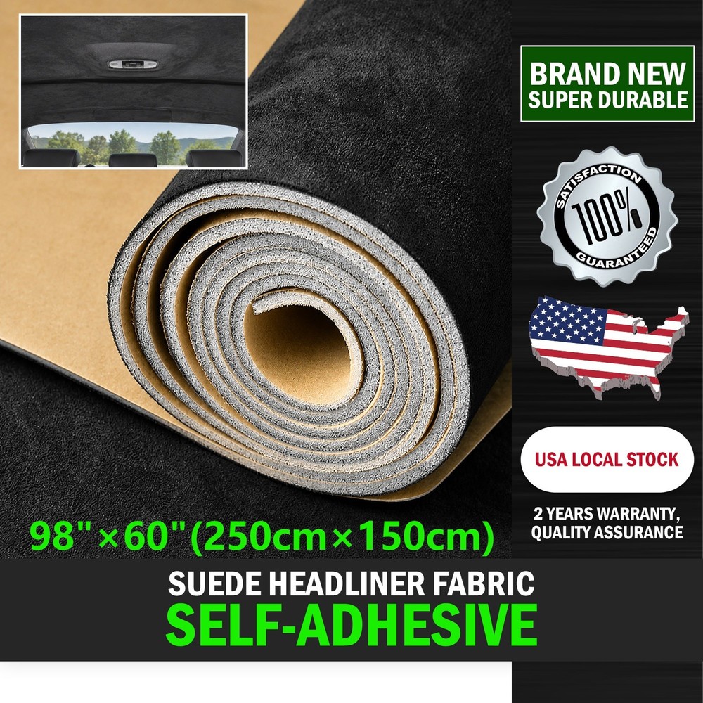 Black Suede Headliner Fabric w Adhwsive for Car Auto Headliner & Trim 98″ × 60″