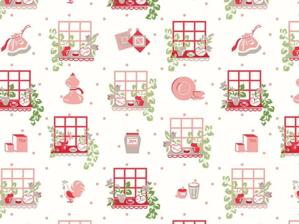 Lori Holt Cook Book Fabric Window Coral Riley Blake Kitchen Cotton Yard Precut