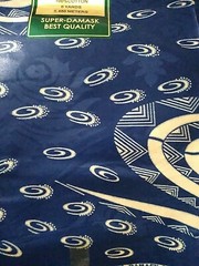 Veritable Super Damask Block Prints Fabric 6 Yards Blue / Beige