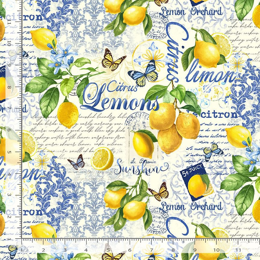Lemon Collage Fabric By The Yard Limoncello Cotton Timeless Treasures CD3441