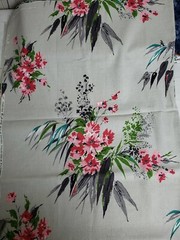 Light Tan with Pink Flowers Floral Medium Weight Upholstery Fabric 1 5/8 Yards