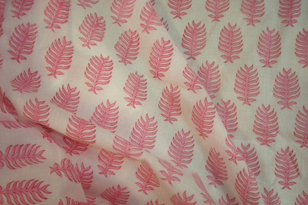 1 of 10 yds Indian Hand Block Print Fabric Cotton Pink Quilt Craft 44″ x 36″ BTY