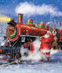 36″ x 43″ Christmas Santa & Train Panel $3.99 Ships ANY Amount Of Fabric