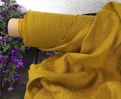 Pure Linen Fabric By The Yard Soft Washed Mustard Amber Sewing Material 58″ Wide