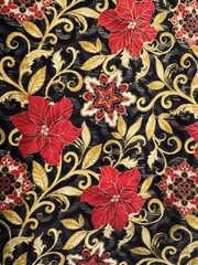 Christmas Poinsettia Gold Cotton Fabric Timeless Treasures CM4982 By the Yard