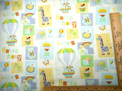 Nursery Fabric By Yard Hello Baby Patch Blue Yellow Green Ivory Cotton C