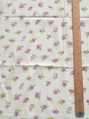 3.5 yds VTG Lilac Purple Orange-Yellow Green Beige Pin Dots Cotton Fabric Floral
