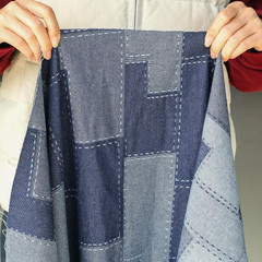 10Oz Weight Denim Patchwork Fabric,Deep Blue Square Pattern,Cotton,67 Inches Wid
