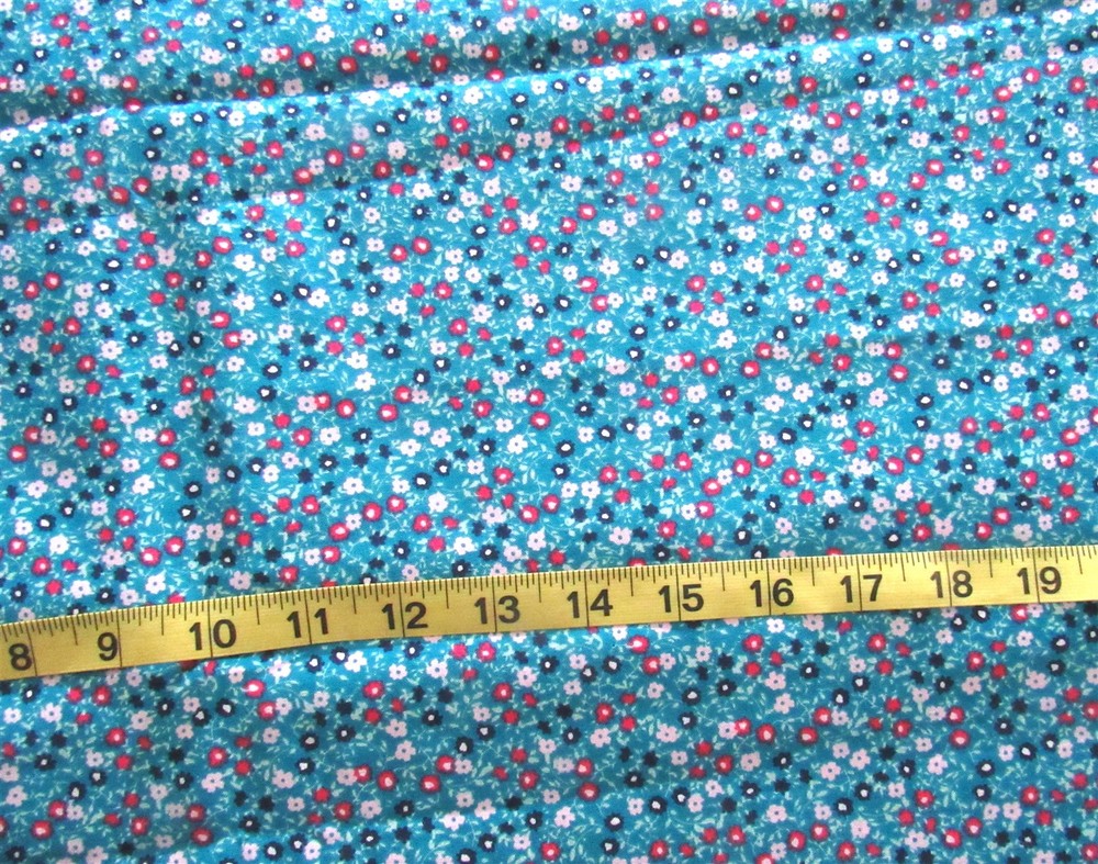 1 yd 100% Cotton Fabric Caribbean Blue with Black, Red & White Flowers