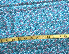 1 yd 100% Cotton Fabric Caribbean Blue with Black, Red & White Flowers