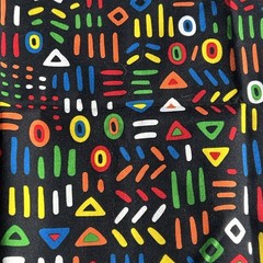 Rare Kathy Hall Mola Stories Fabric Remnant Andover Folk Art 42.5 x 28” Ethnic