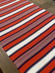 Vintage 70s Thin Stretch Knit Red White And Blue Striped Fabric 56″ Wide 1+ Yard
