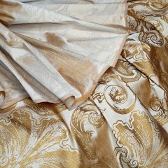 Shantung Silk Taffeta Silk Dupioni Fabric Caramel Gold Classical Damask By Yard