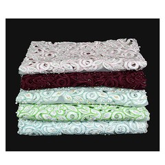 Lily White Blue Green Pink Burgundy Beaded Corded Embroidery Scalloped Fabric