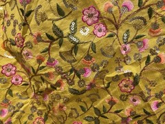 Yellow Gold Multi Sequins Embroidery Dupioni Fabrics 44” Width Sold By The Yard