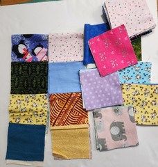 Scrap Lot of Flannel Squares (56) 4.5″ x 4.5″ & (2) 20″ Strips Mostly Kid Prints