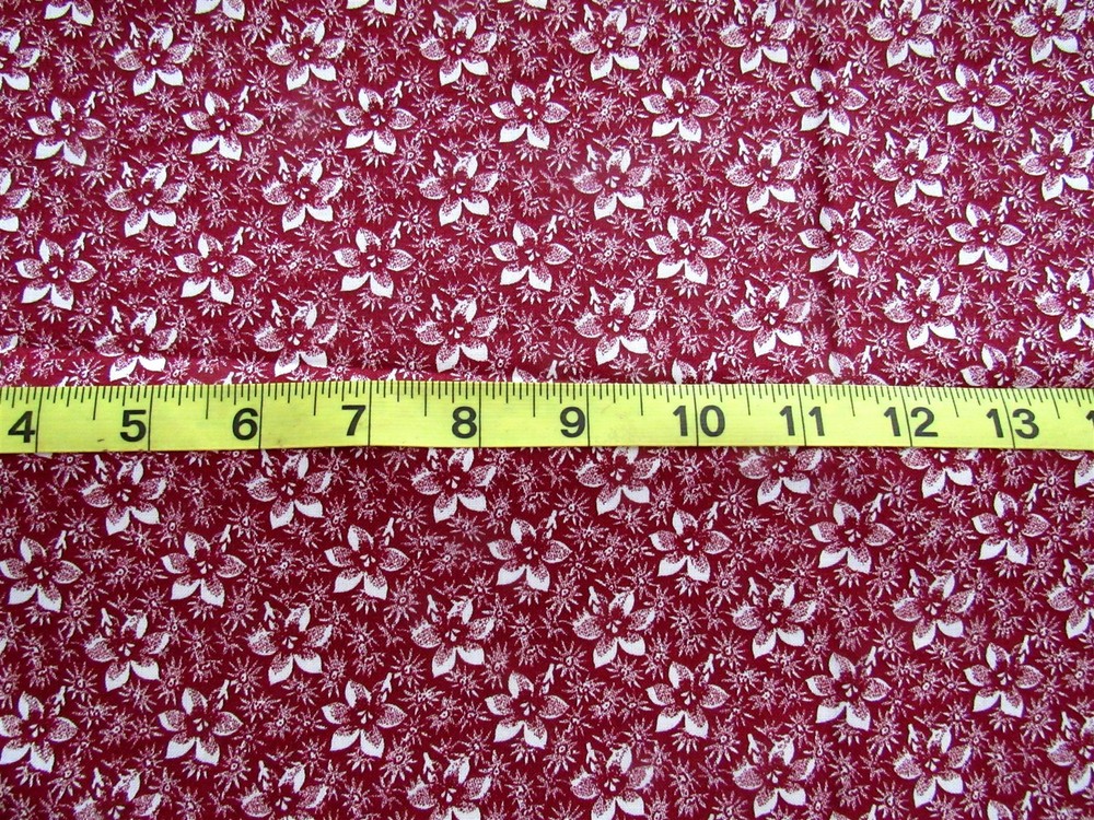1 yd Cotton Fabric Burgundy with Burgundy & White Flowers All Over