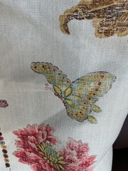 Colefax & Fower “poppy & butterfly” 100% linen fabric sample 23″X17″ red/sienna
